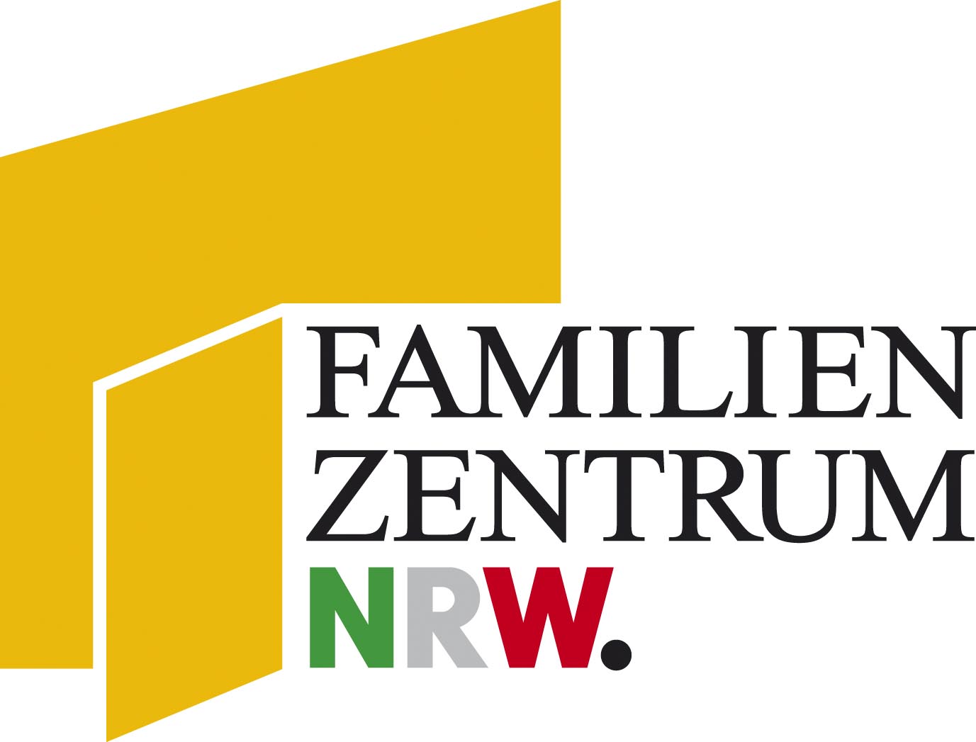 Logo des Familienzentrums NRW mit gelbem stilisiertem Haus und Schriftzug.