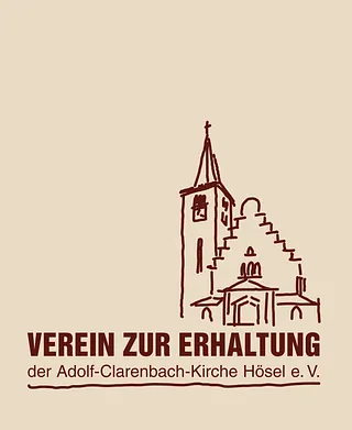 Logo des Vereins zur Erhaltung der Adolf-Clarenbach-Kirche Hösel e.V. mit stilisierter Kirchenzeichnung und Schriftzug.