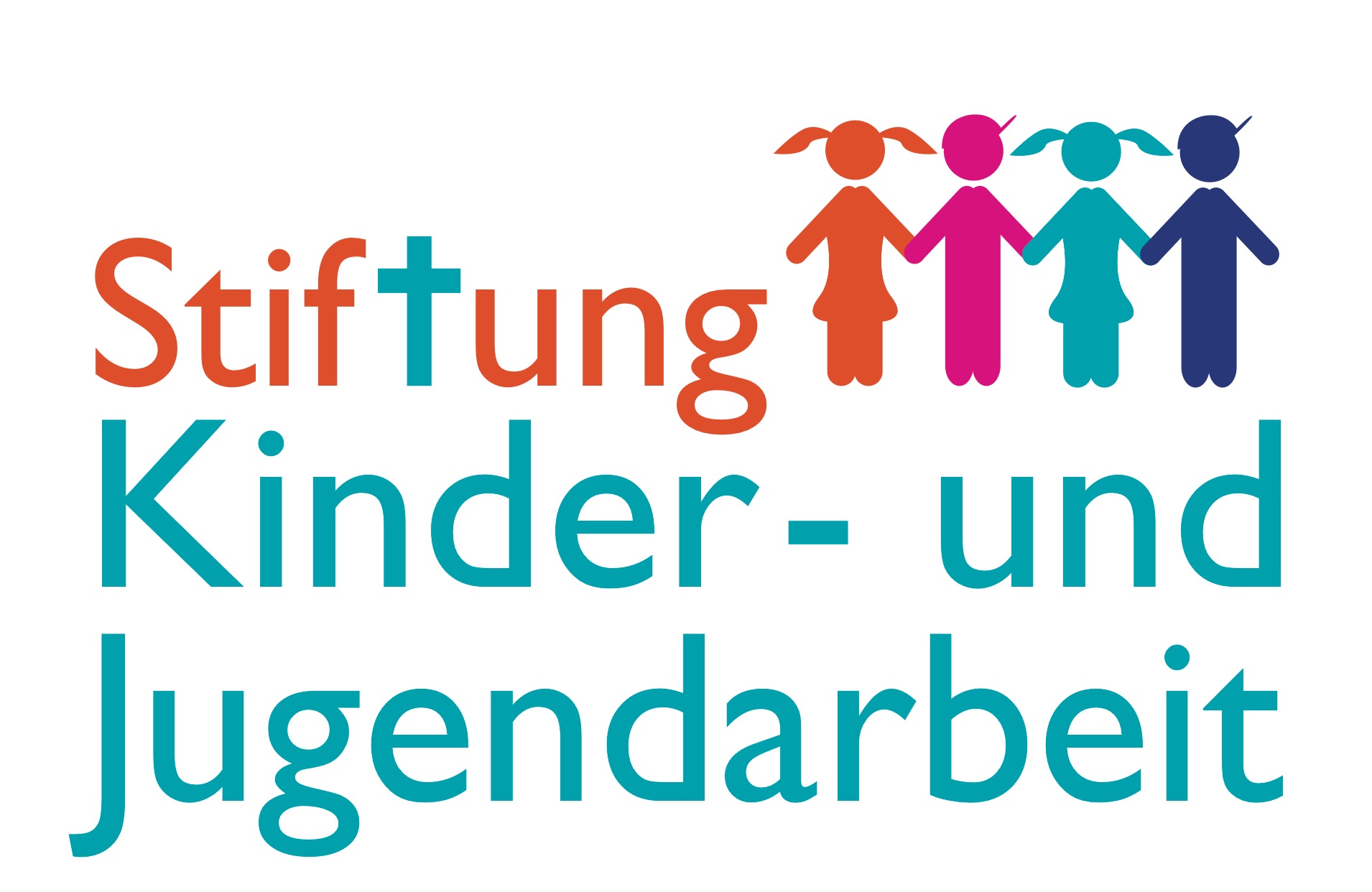 Logo der Stiftung Kinder- und Jugendarbeit mit vier stilisierten, farbigen Kinderfiguren und Schriftzug.
